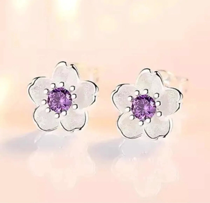 AROS DELICADOS CON DISEÑO DE FLOR DE CEREZO EN PLATA ESTERLINA - 2
