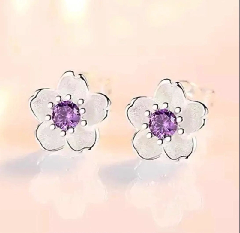 AROS DELICADOS CON DISEÑO DE FLOR DE CEREZO EN PLATA ESTERLINA - 3
