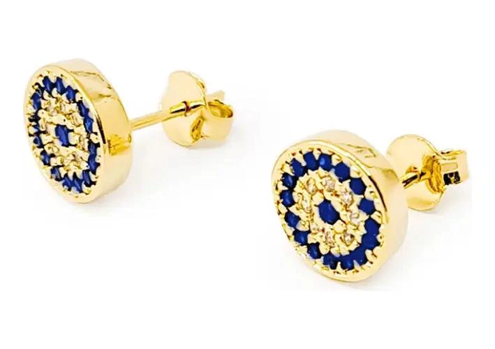 AROS CON DISEÑO DE OJOS TURCOS Y CIRCONES DE 9MM ENCHAPADOS EN ORO 18K - 1