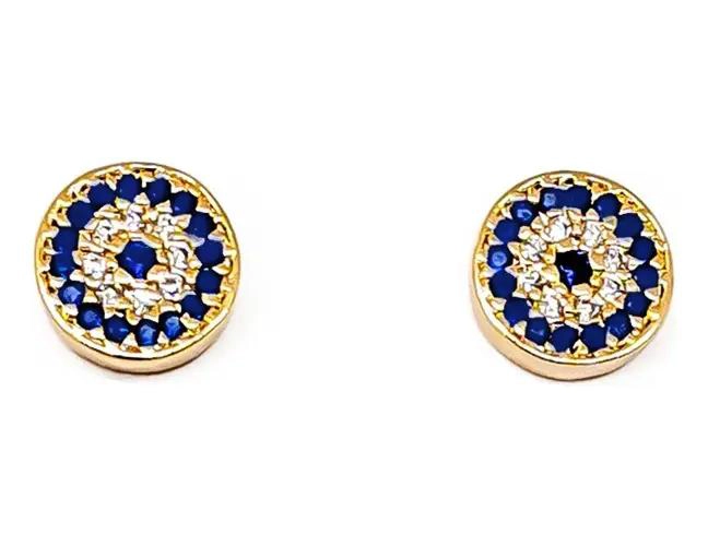 AROS CON DISEÑO DE OJOS TURCOS Y CIRCONES DE 9MM ENCHAPADOS EN ORO 18K - 2