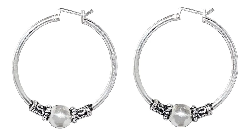 AROS ARGOLLAS DE PLATA ESTILO BALI CON 3.5 CM DE LARGO - 1