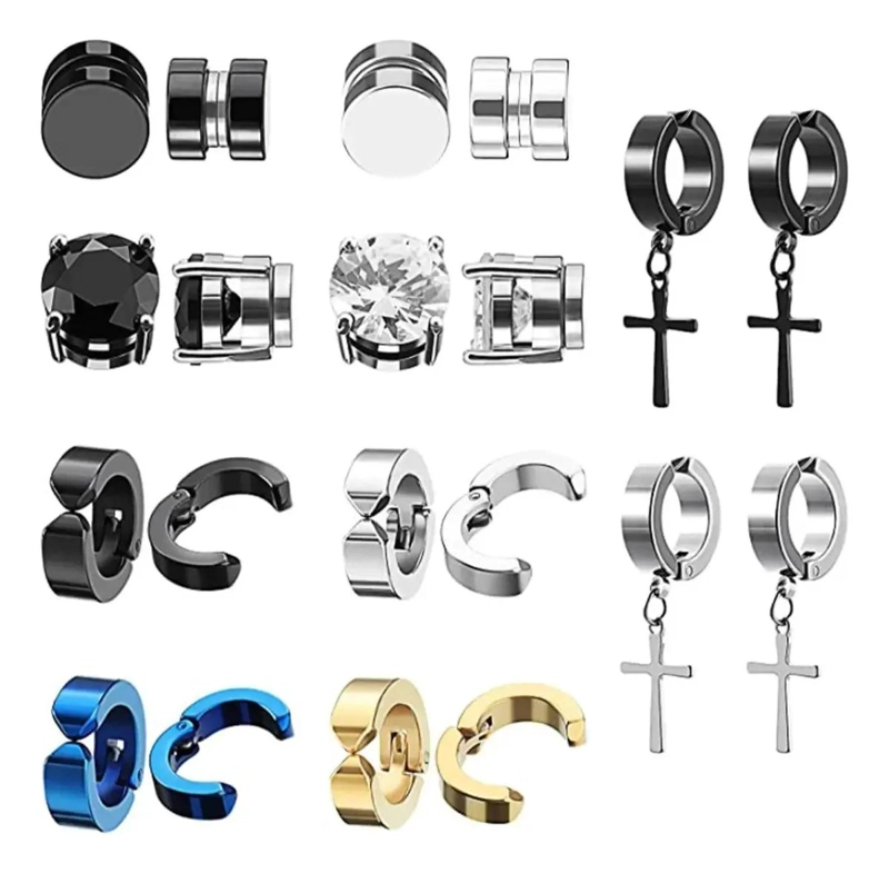 SET DE 10 PARES DE AROS PARA PIERCING SIN PERFORACION CON CIERRE MAGNE TICO Y A   - 1