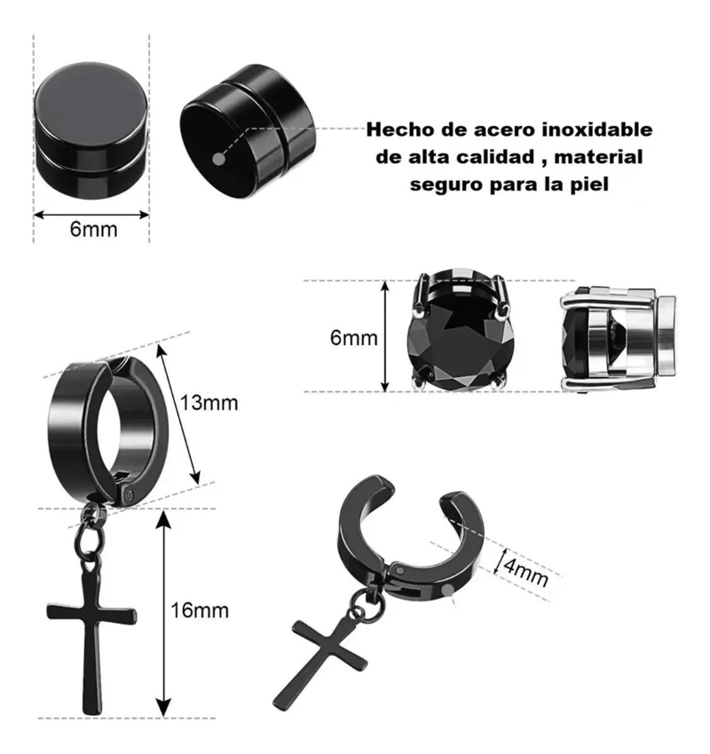 SET DE 10 PARES DE AROS PARA PIERCING SIN PERFORACION CON CIERRE MAGNE TICO Y A   - 2