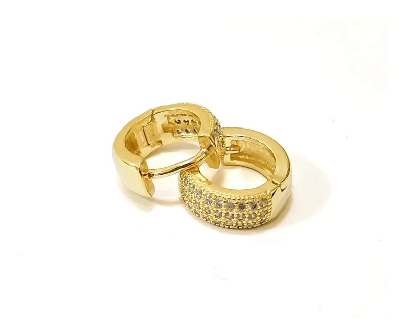 AROS ARGOLLA CON TRES LINEAS Y CIRCON BLANCO ENCHAPADO EN ORO 18K - 1