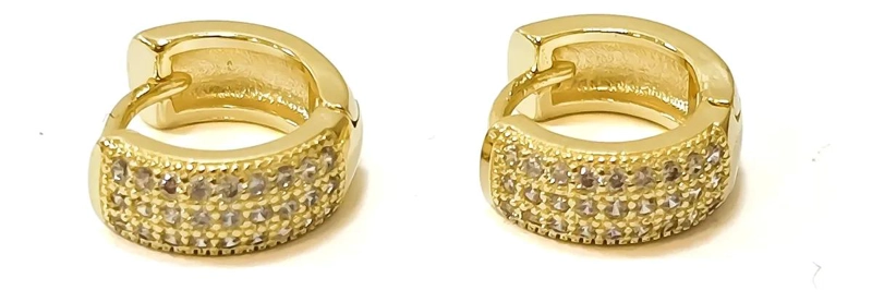 AROS ARGOLLA CON TRES LINEAS Y CIRCON BLANCO ENCHAPADO EN ORO 18K - 2