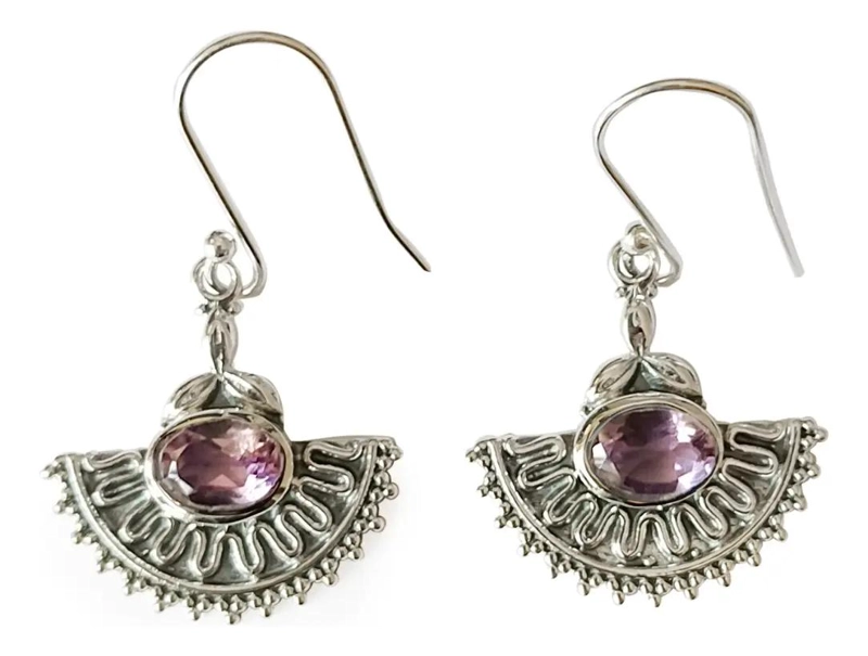 AROS DE PLATA FINA 925 CON AMATISTA NATURAL ELEGANTE - 1