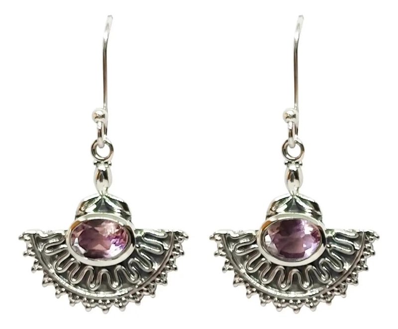 AROS DE PLATA FINA 925 CON AMATISTA NATURAL ELEGANTE - 2