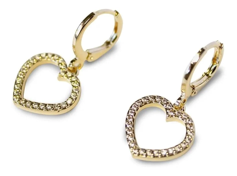 AROS ARGOLLAS CON DISEÑO DE CORAZON Y CIRCON ENCHAPADO EN ORO 18K - 1
