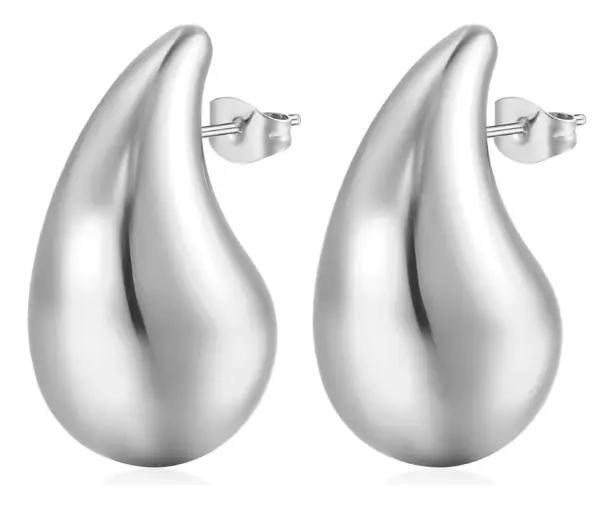 AROS DE PLATA CON DISEÑO ESTILO GOTA Y ACABADO GRUESO DE 18 MM - 1