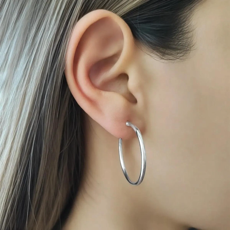 AROS ARGOLLA CON BROCHE DE PLATA FINA 925 DE 30 MM - 2