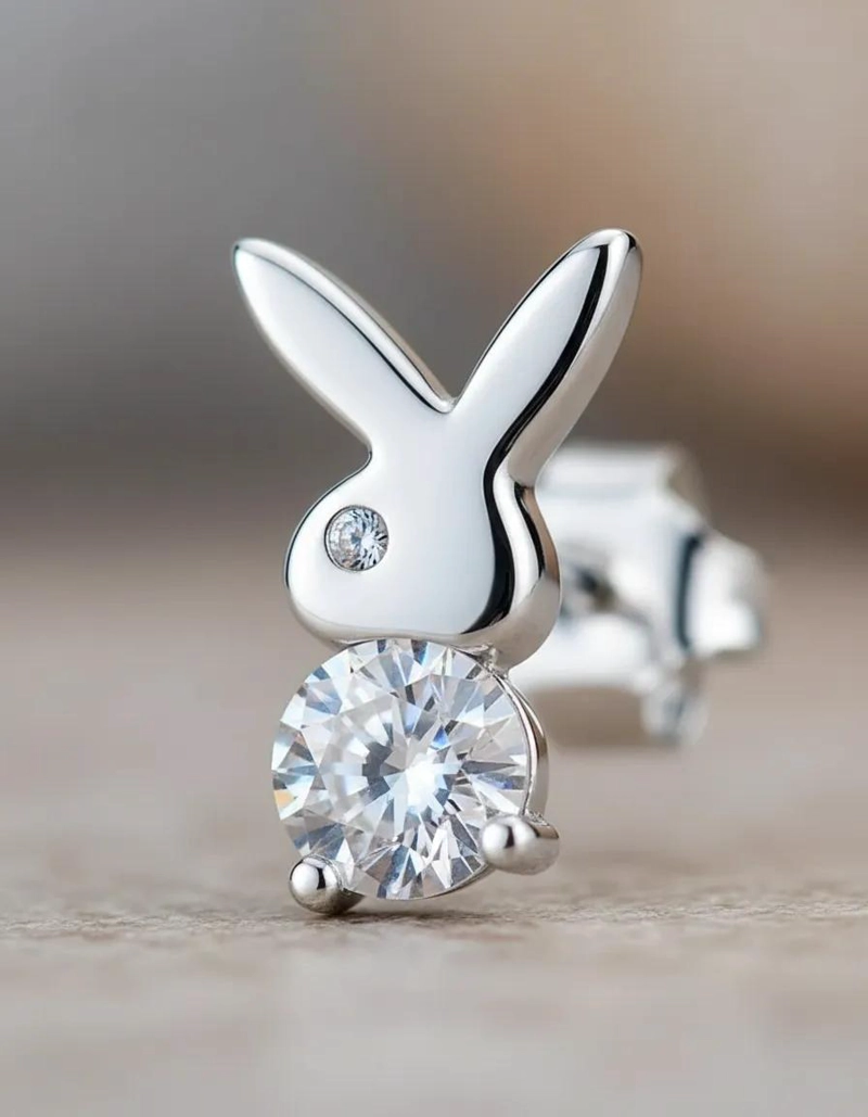 AROS DE PLATA FINA 925 CON CIRCONIA BRILLANTE EN DISEÑO DE CONEJO PARA MUJER - 5