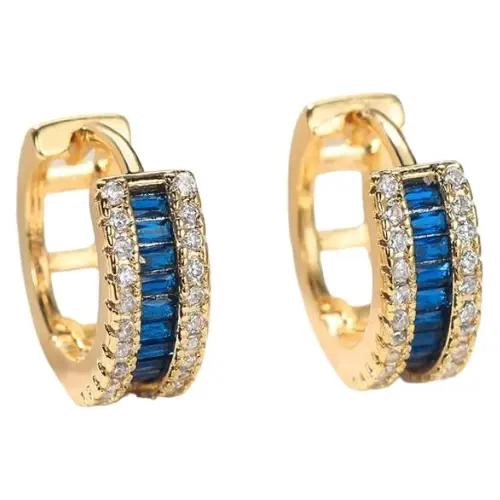 PENDIENTES DE ARO PEQUEÑO CON CIRCONITAS AZULES PARA MUJER - 1