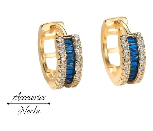PENDIENTES DE ARO PEQUEÑO CON CIRCONITAS AZULES PARA MUJER - 4