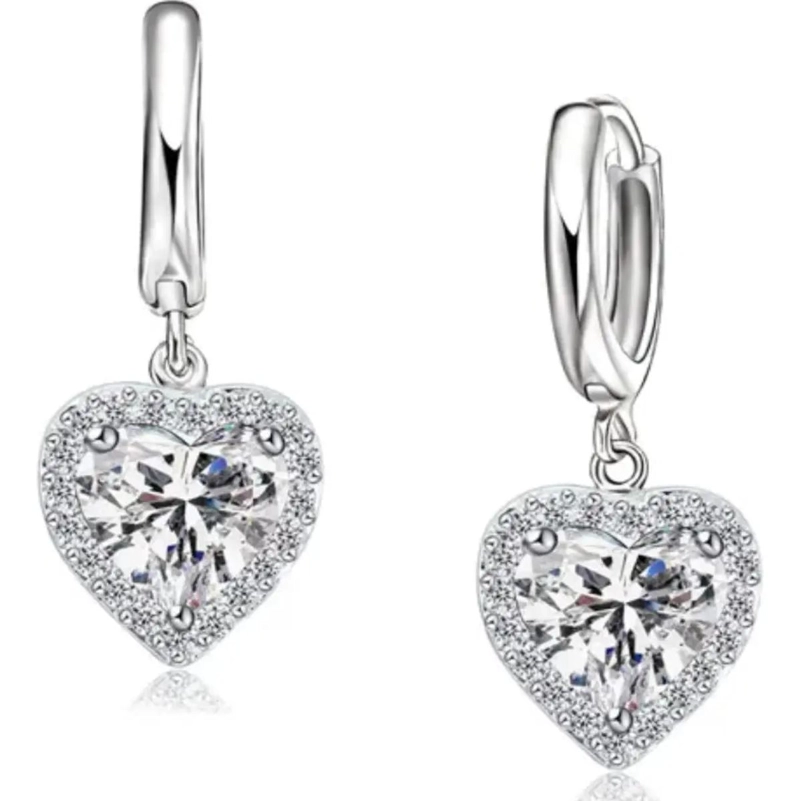 PENDIENTES DE PLATA 925 CON DISEÑO DE CORAZON PARA MUJER - 1