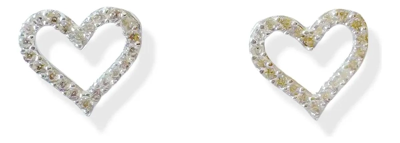 AROS CON DISEÑO DE CORAZON Y CIRCONES EN PLATA FINA 925 - 1