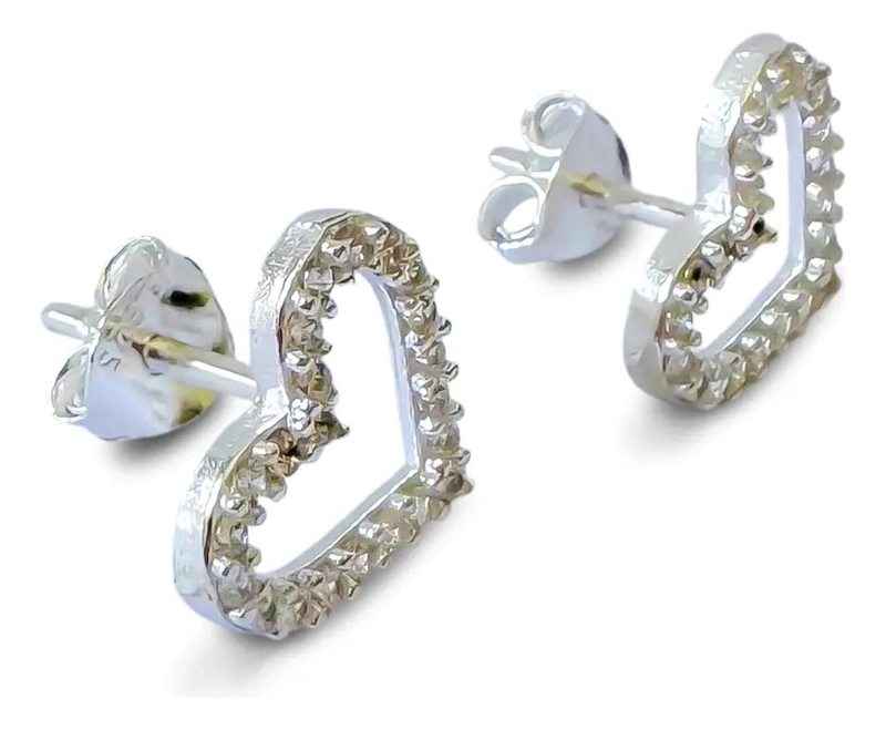 AROS CON DISEÑO DE CORAZON Y CIRCONES EN PLATA FINA 925 - 2
