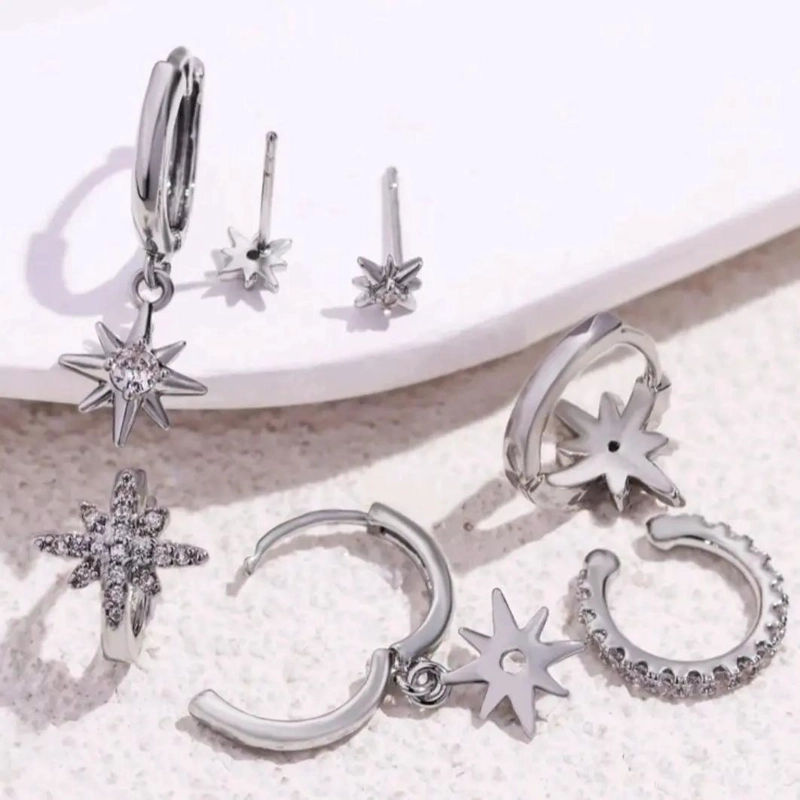 SET DE AROS CON CIRCONIA EN FORMA DE ESTRELLA PARA MUJER BAÑO ORO 18K - 4
