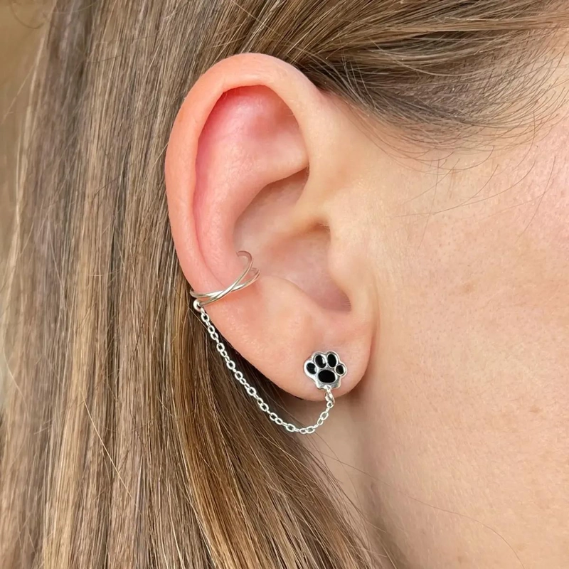 AROS CON DISEÑO DE PATA DE PERRO Y ARGOLLA A PRESION EN PLATA 925 - 2