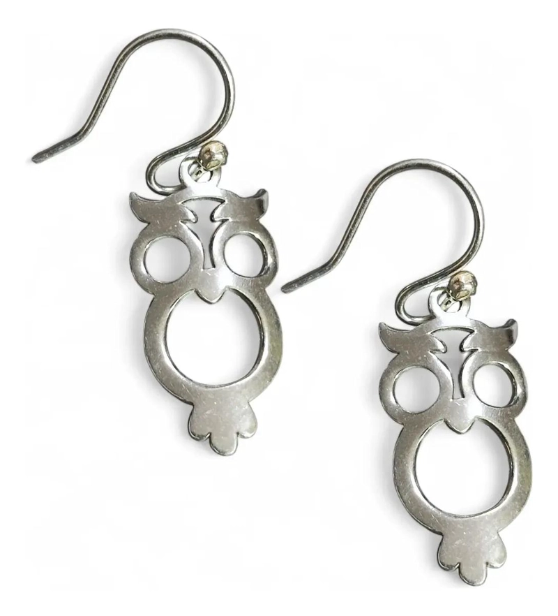 PAR DE AROS CON DISEÑO DE BUHO EN PLATA 925 PARA MUJER Y NIÑOS - 1