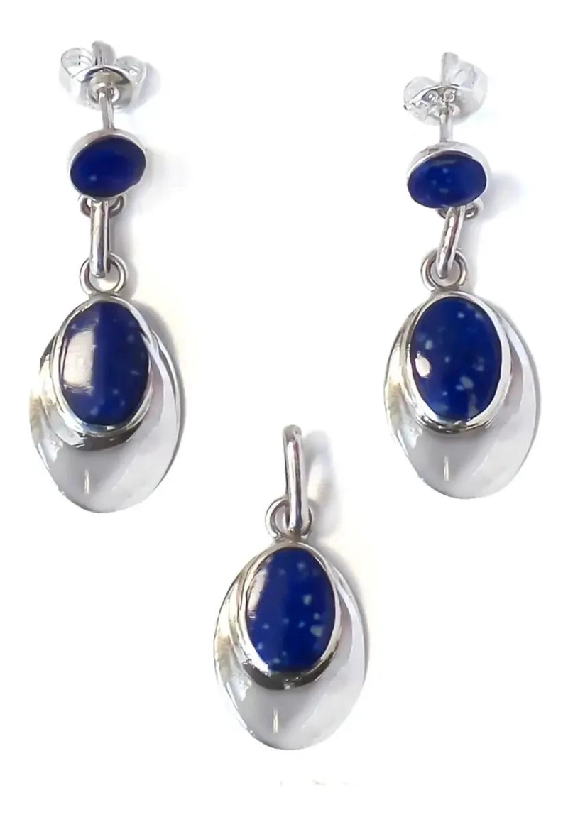 SET DE JOYERIA EN PLATA FINA 950 CON LAPISLAZULI DE 3 PIEZAS - 1