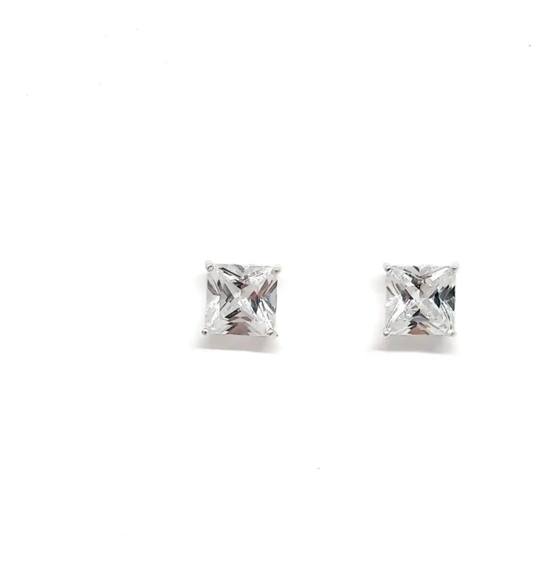 AROS CUADRADOS CON CIRCON BLANCO DE 8MM EN PLATA FINA 925 - 1