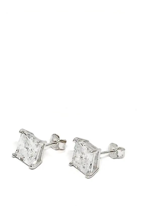 AROS CUADRADOS CON CIRCON BLANCO DE 8MM EN PLATA FINA 925 - 2