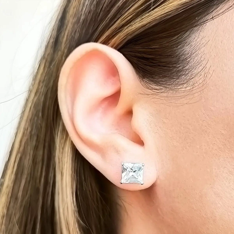 AROS CUADRADOS CON CIRCON BLANCO DE 8MM EN PLATA FINA 925 - 3