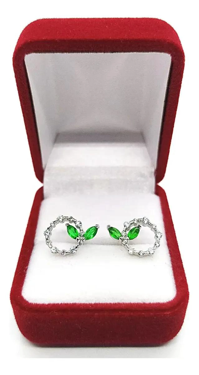 AROS BAÑADOS EN PLATA CON DISEÑO DE HOJAS Y CIRCONES BRILLANTES - 2