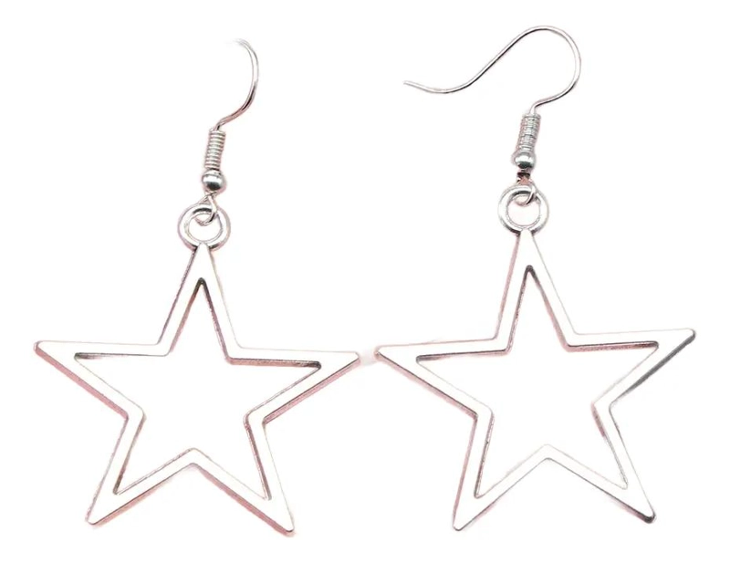 AROS COLGANTES CON DISEÑO DE ESTRELLA EN ACABADO PLATEADO PARA MODA ALTERNATIVA - 1