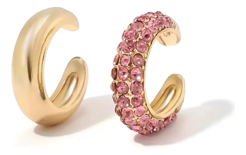 AROS EAR CUFFS DE ACERO INOXIDABLE CON DISEÑO BRILLANTE EN 2 PIEZAS - 1