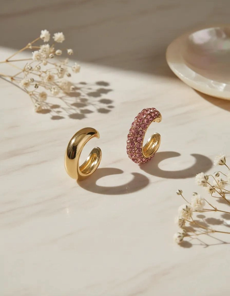 AROS EAR CUFFS DE ACERO INOXIDABLE CON DISEÑO BRILLANTE EN 2 PIEZAS - 2