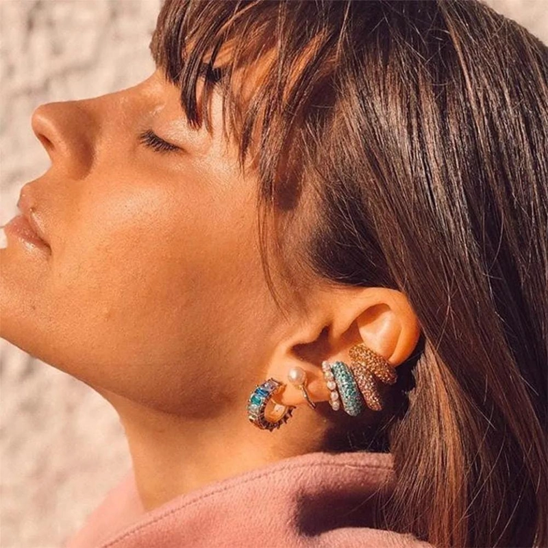 AROS EAR CUFFS DE ACERO INOXIDABLE CON DISEÑO BRILLANTE EN 2 PIEZAS - 3
