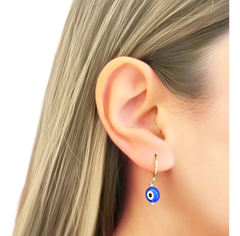 AROS ARGOLLA CON DISEÑO DE OJO TURCO ENCHAPADO EN ORO DE 18K DE 8MM - 3