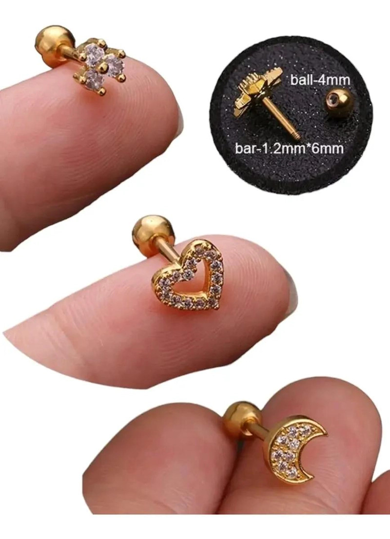 SET DE AROS PEQUEÑOS CON TOPE BAÑO EN ORO 18K Y VARIAS PERFORACIONES - 1