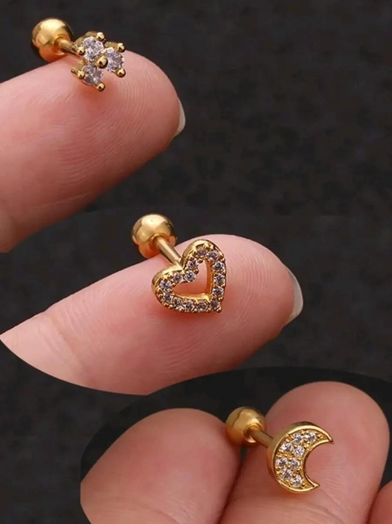 SET DE AROS PEQUEÑOS CON TOPE BAÑO EN ORO 18K Y VARIAS PERFORACIONES - 2