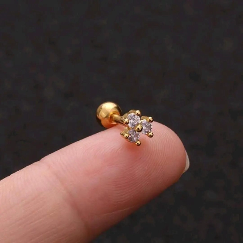 SET DE AROS PEQUEÑOS CON TOPE BAÑO EN ORO 18K Y VARIAS PERFORACIONES - 3