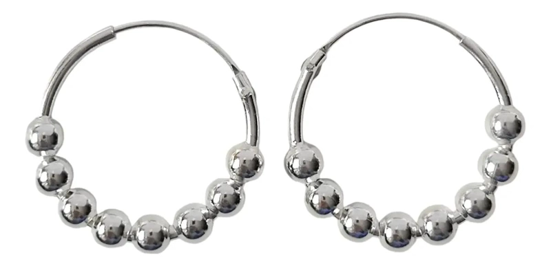 AROS ARGOLLA CON DISEÑO DE BOLITAS DE 17MM EN PLATA FINA 925 - 1