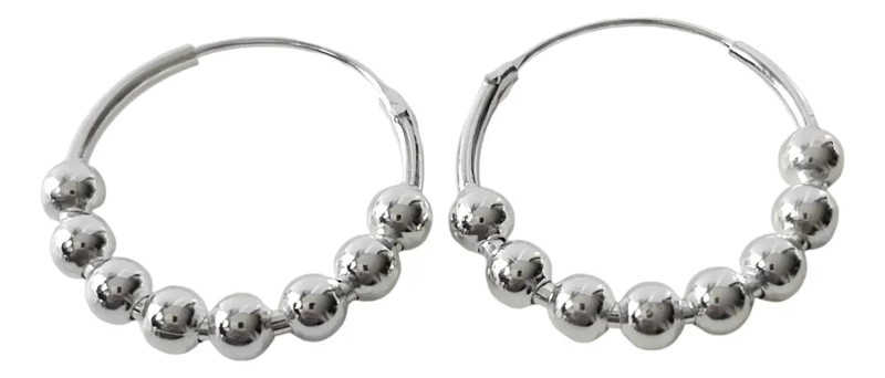 AROS ARGOLLA CON DISEÑO DE BOLITAS DE 17MM EN PLATA FINA 925 - 2