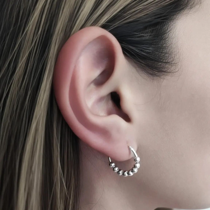 AROS ARGOLLA CON DISEÑO DE BOLITAS DE 17MM EN PLATA FINA 925 - 3
