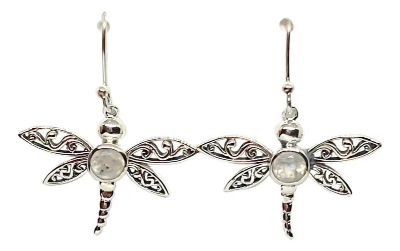 AROS CON DISEÑO DE LIBE LULA Y PIEDRA LUNA EN PLATA FINA 925 ENVEJECIDA - 1