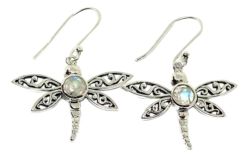 AROS CON DISEÑO DE LIBE LULA Y PIEDRA LUNA EN PLATA FINA 925 ENVEJECIDA - 2