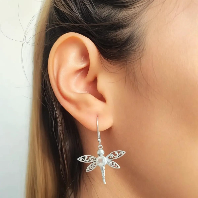 AROS CON DISEÑO DE LIBE LULA Y PIEDRA LUNA EN PLATA FINA 925 ENVEJECIDA - 4