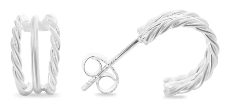 AROS DE PLATA 925 ARGOLLA TRIPLE CON TEXTURAS COMBINADAS - 1