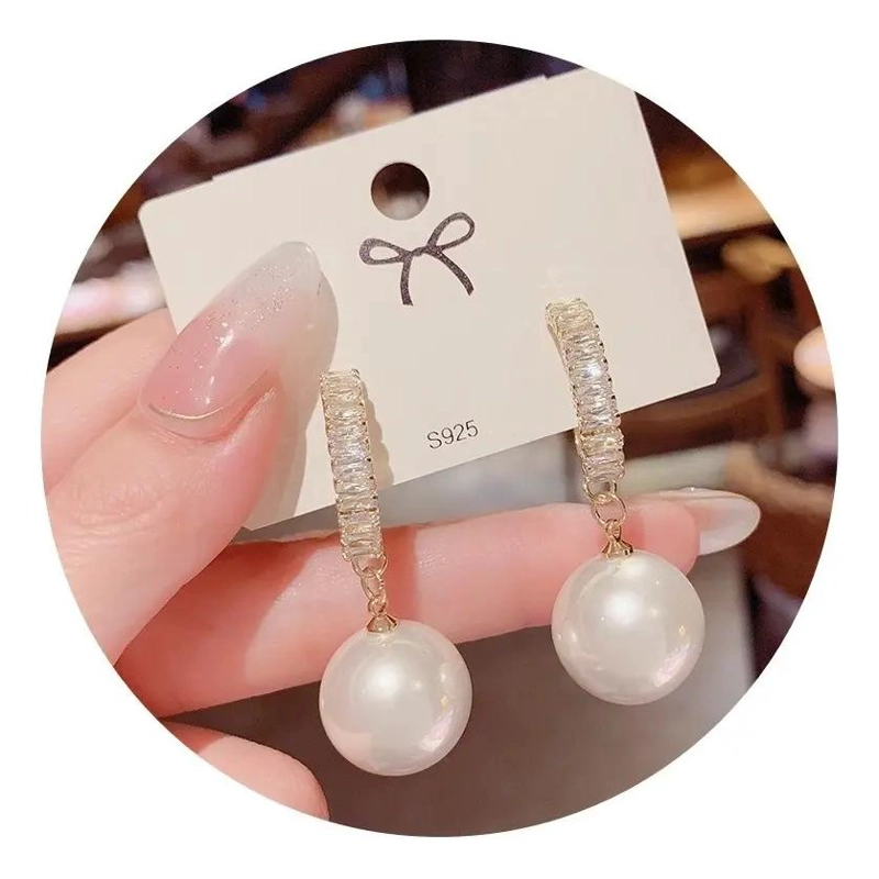 AROS DE PLATA CON PERLA Y ZIRCONIA DE 16MM BAÑADOS EN ORO 14K - 2