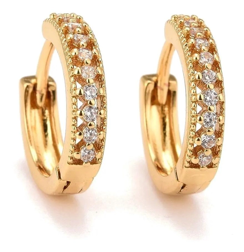 AROS ARGOLLAS CON BAÑO DE ORO 18K Y ZIRCONIAS PARA NIÑAS Y DAMAS - 1