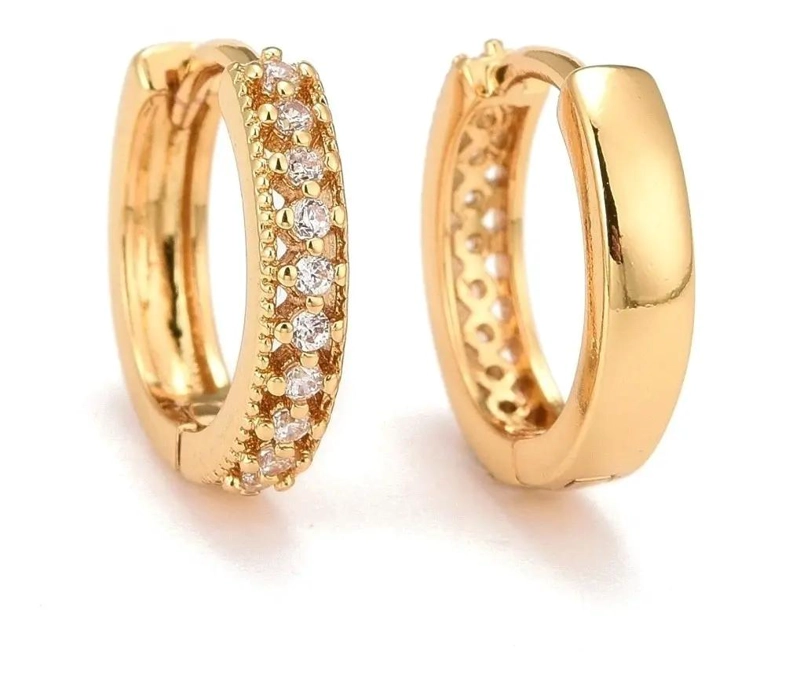 AROS ARGOLLAS CON BAÑO DE ORO 18K Y ZIRCONIAS PARA NIÑAS Y DAMAS - 2