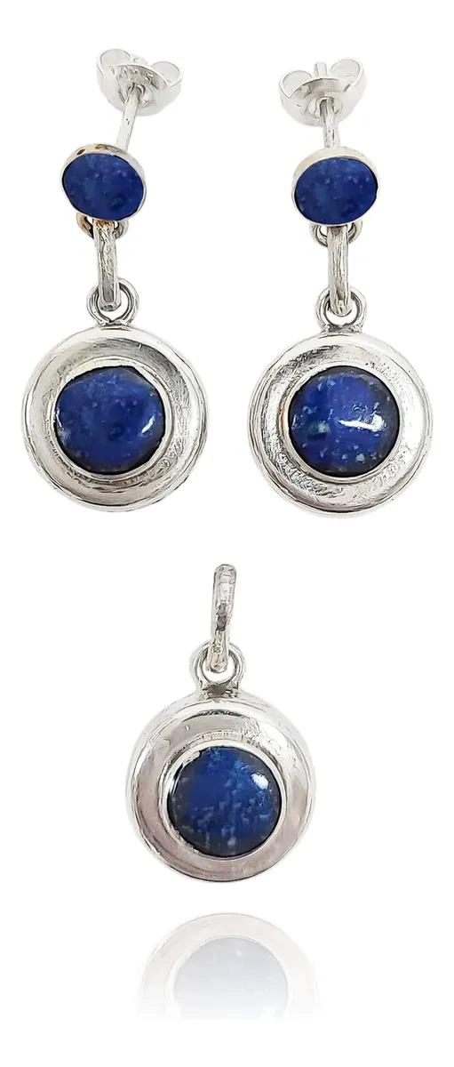 SET DE AROS Y COLGANTE EN LAPISLAZULI CON PLATA FINA 950 - 1