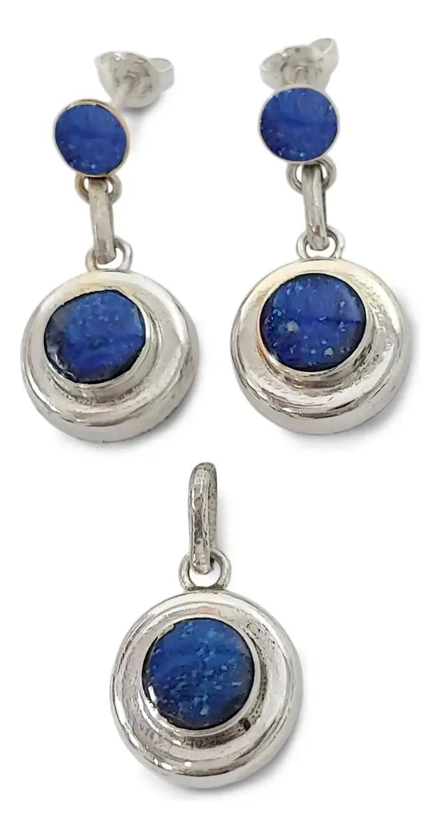 SET DE AROS Y COLGANTE EN LAPISLAZULI CON PLATA FINA 950 - 2