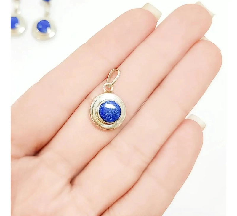 SET DE AROS Y COLGANTE EN LAPISLAZULI CON PLATA FINA 950 - 4