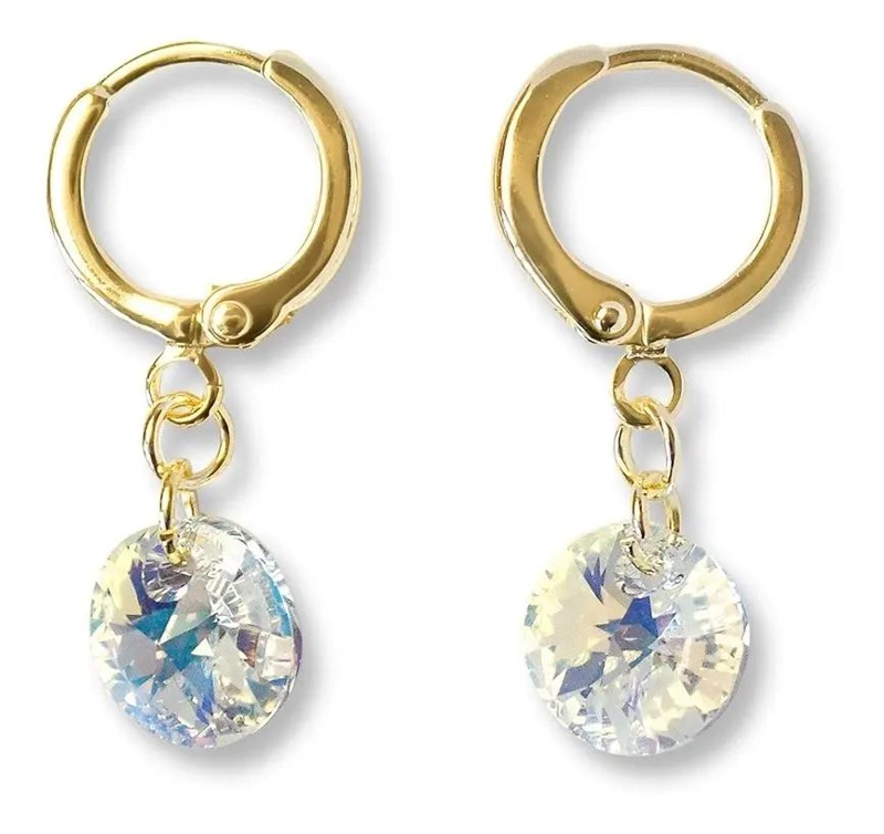 AROS ARGOLLA CON CRISTAL AUSTRIACO Y BAÑO DE ORO 18 QUILATES - 1